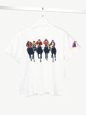 Escada Margaretha Ley White Cotton Equestrian-Motif T-Shirt